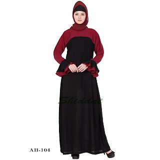 Dual colored abaya- Black & Cherry Red